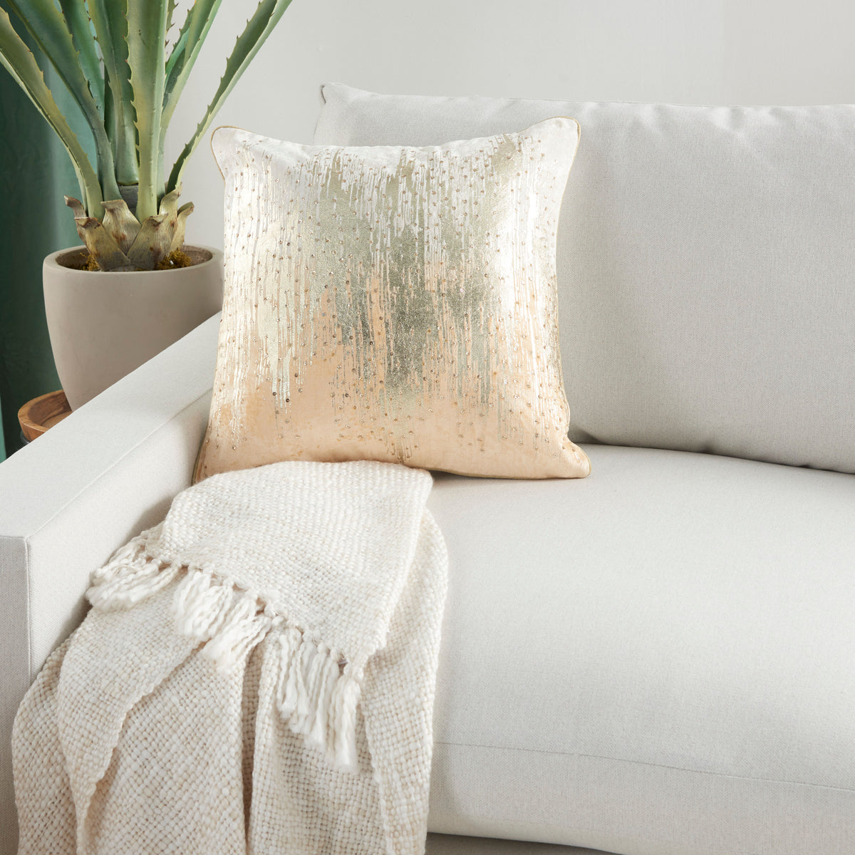 Sofia PN506 Beige 18" X 18" Throw Pillows