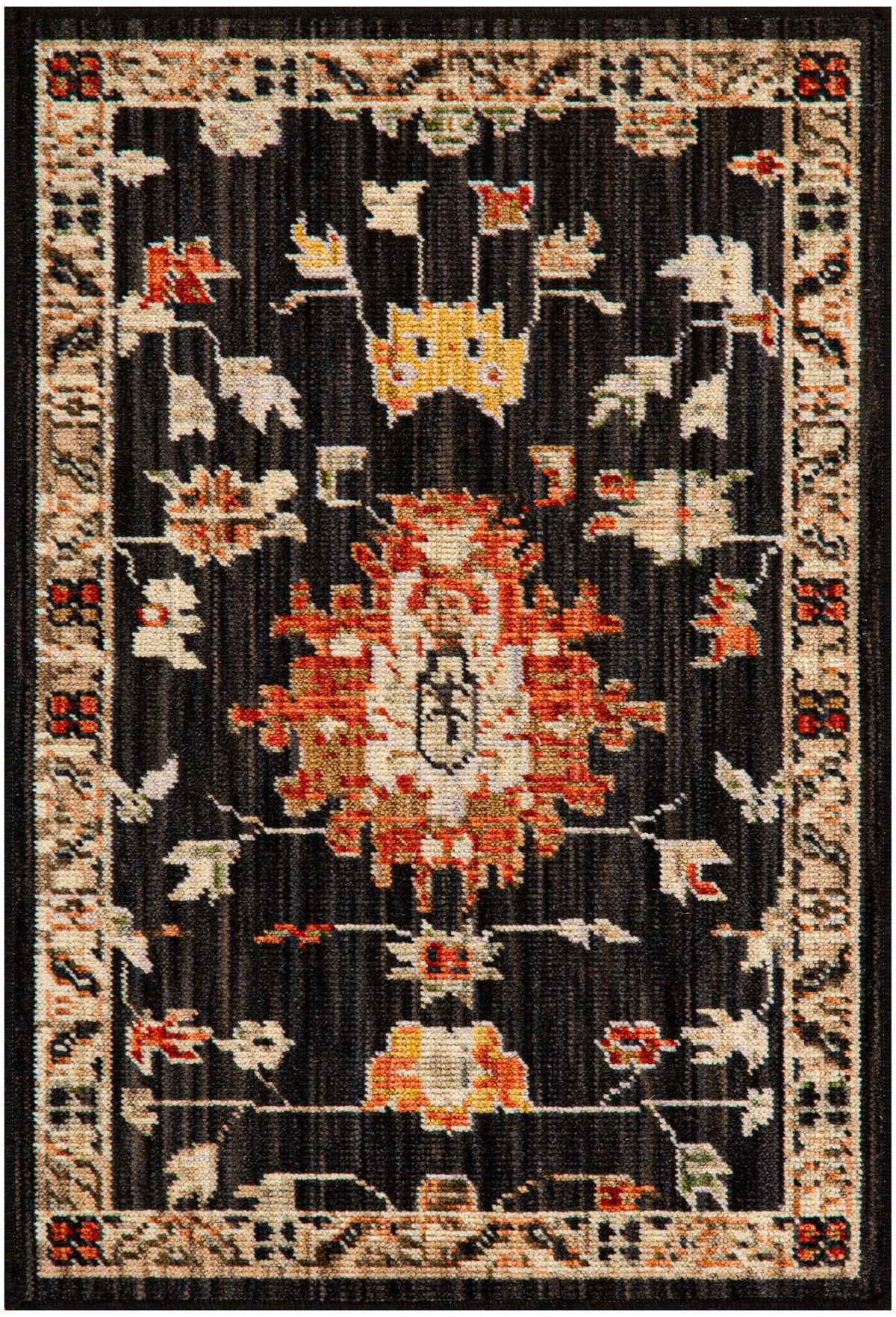 Antique Bloom ANB01 Black Rug