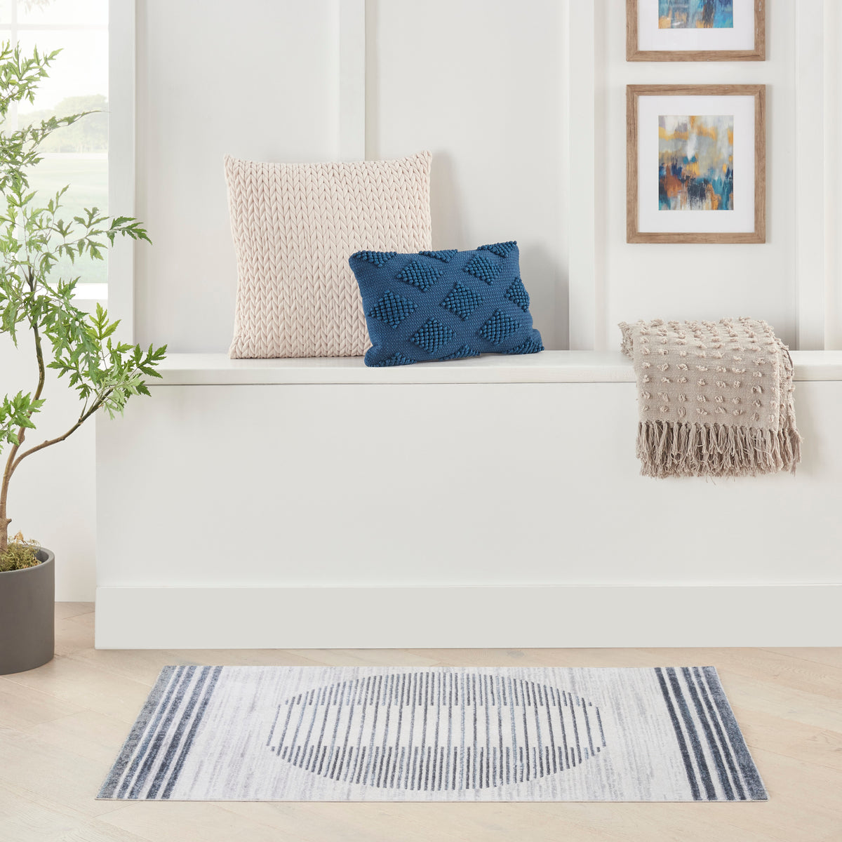 Astra Machine Washable ASW05 Ivory Blue Rug