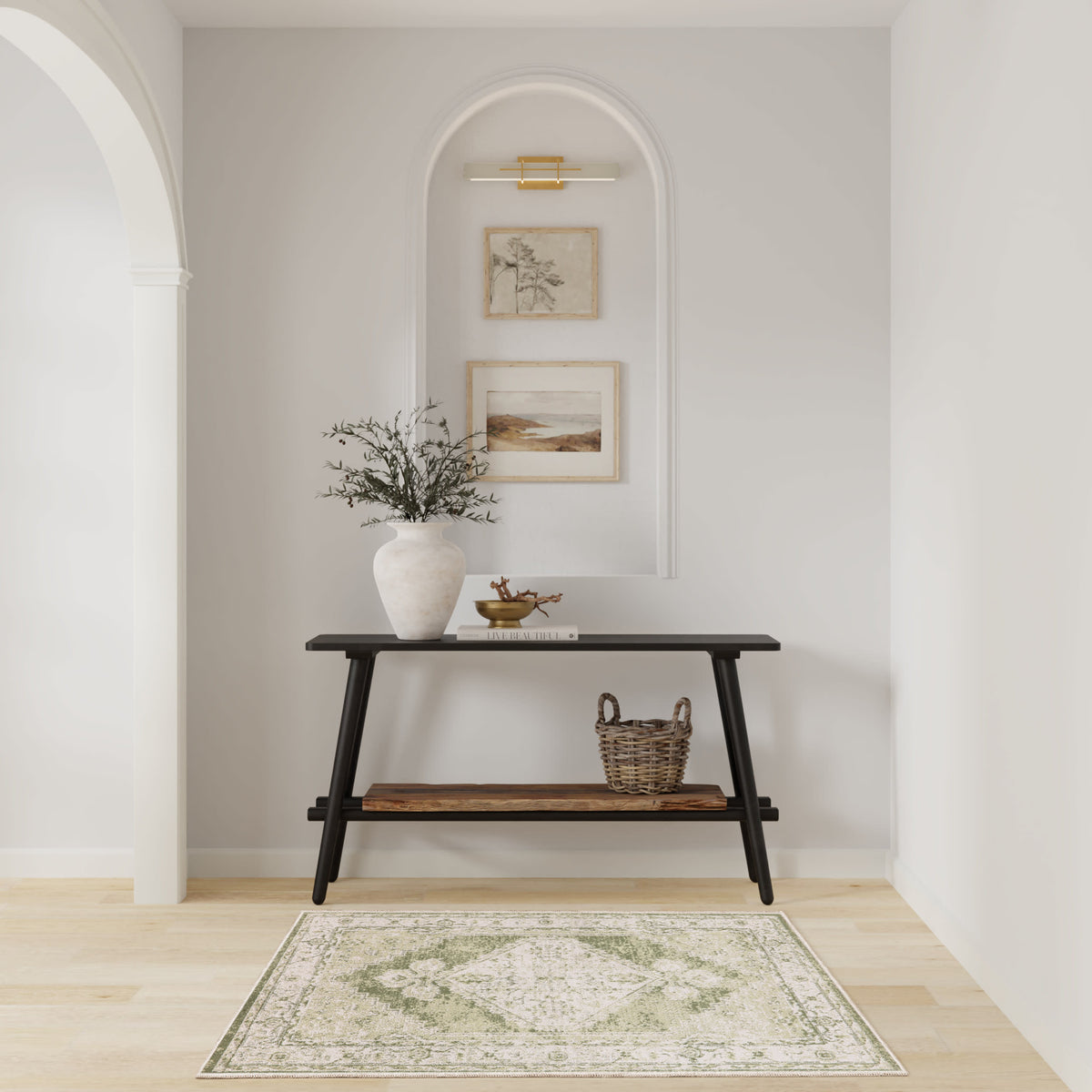 Astra Machine Washable ASW11 Ivory Green Rug