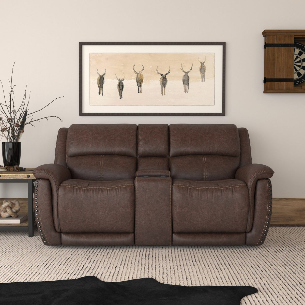 Beau Fabric Power Reclining Loveseat with Console & Power Headrests