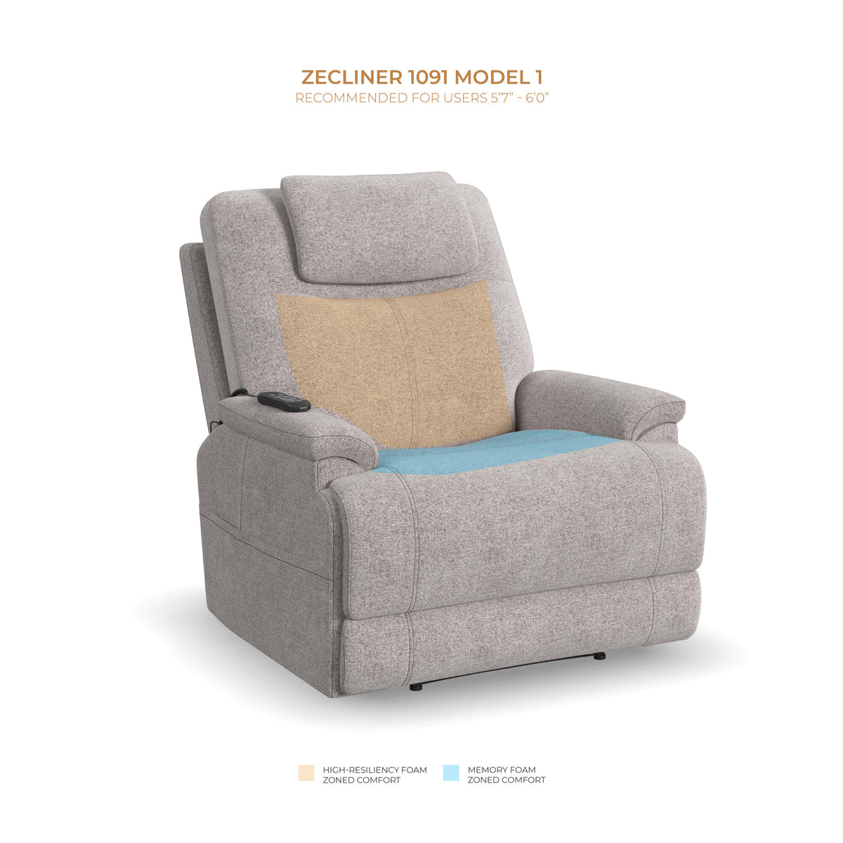 Zecliner Model 1 Fabric Power Sleep Recliner with Power Headrest & Lumbar