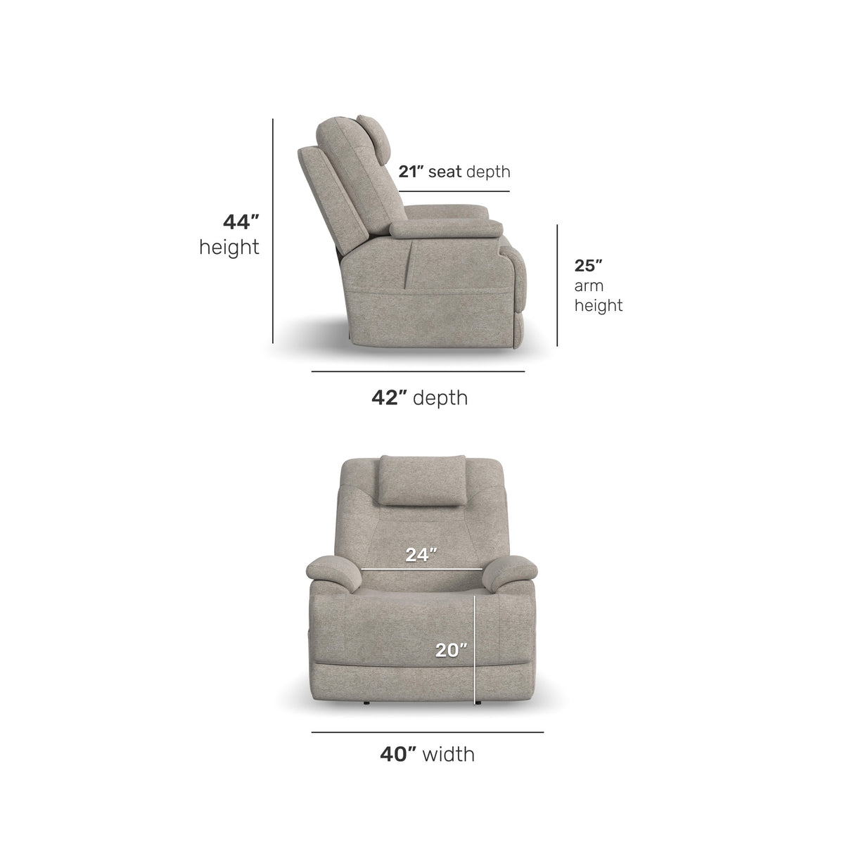 Zecliner Model 2+ Fabric Power Lift Sleep Recliner with Power Headrest, Lumbar, Heat & Massage