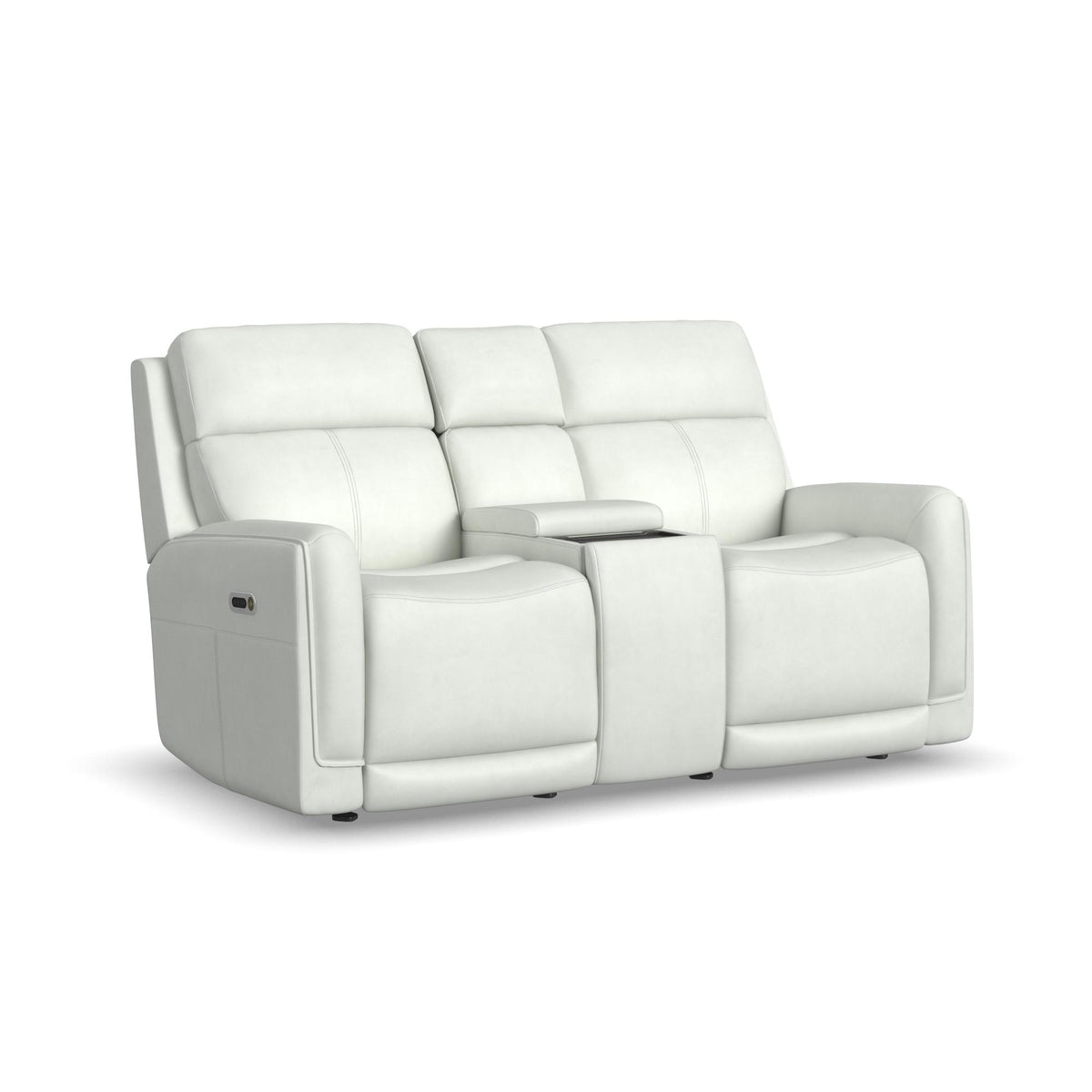 Alister Leather Power Gliding Loveseat with Console, Power Headrests & Lumbar