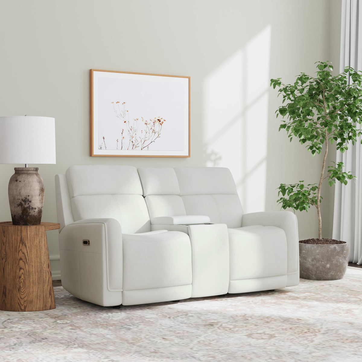 Alister Leather Power Gliding Loveseat with Console, Power Headrests & Lumbar