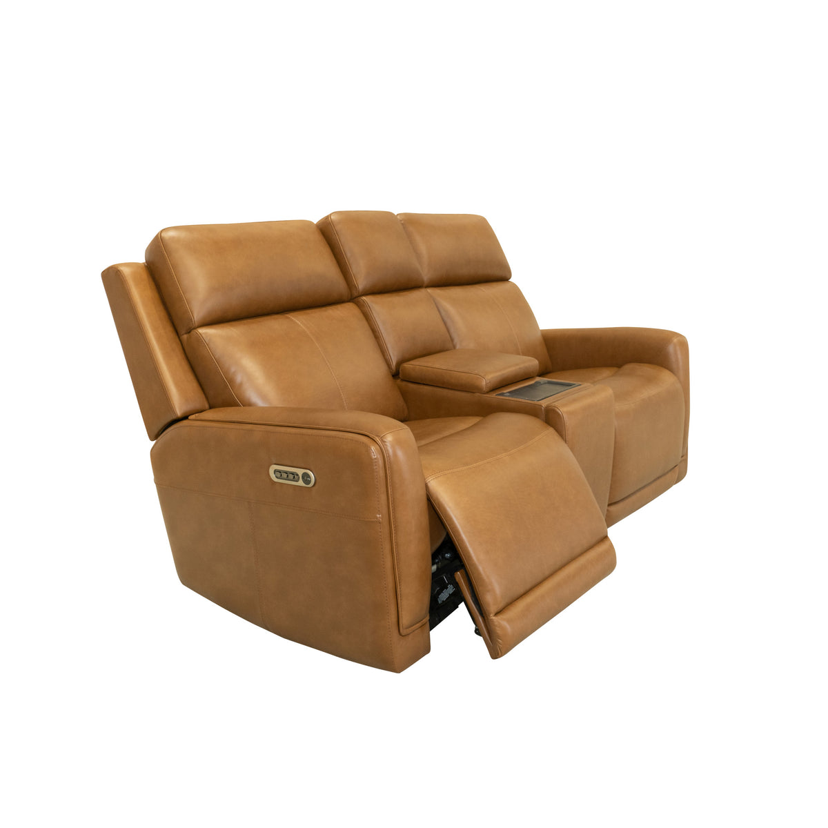 Alister Leather Power Gliding Loveseat with Console, Power Headrests & Lumbar