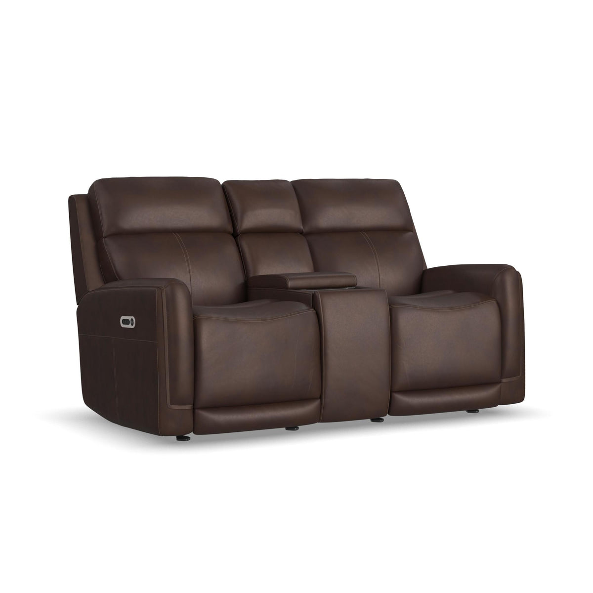 Alister Leather Power Gliding Loveseat with Console, Power Headrests & Lumbar