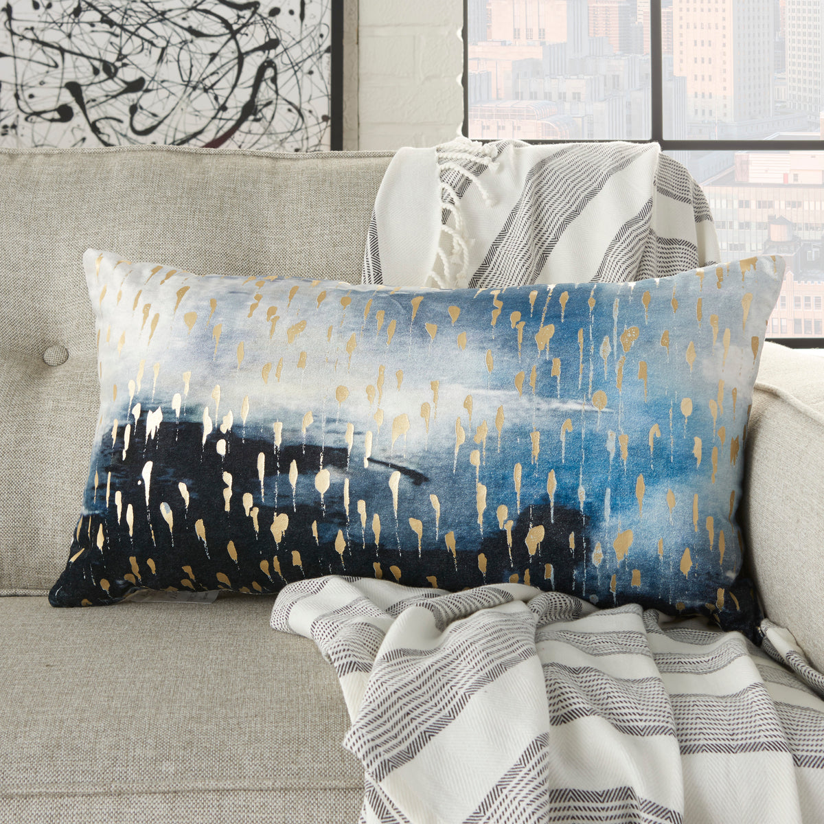 Sofia AC201 Indigo 14" x 26" Throw Pillows