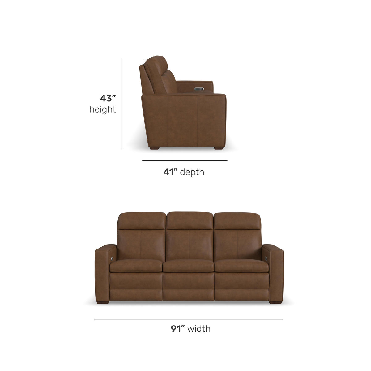 Dutch Leather Power Reclining Sofa with Console, Power Headrest, & Lumbar