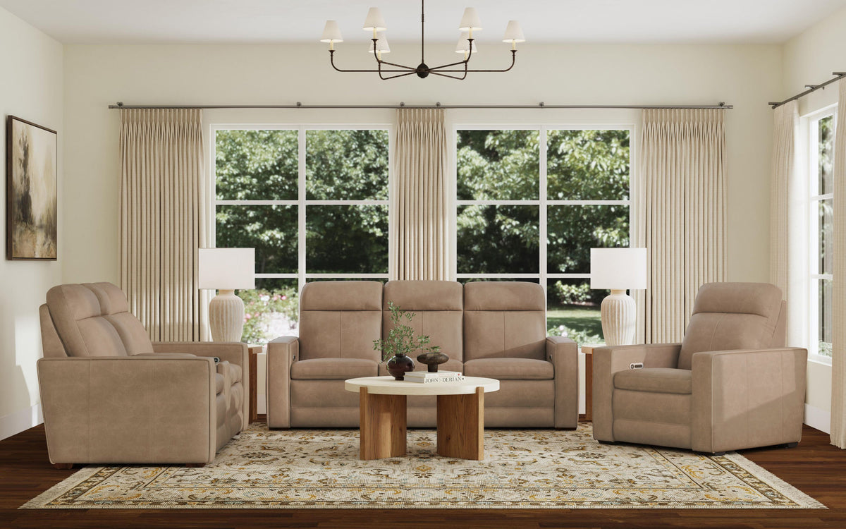 Dutch Leather Power Reclining Sofa with Console, Power Headrest, & Lumbar