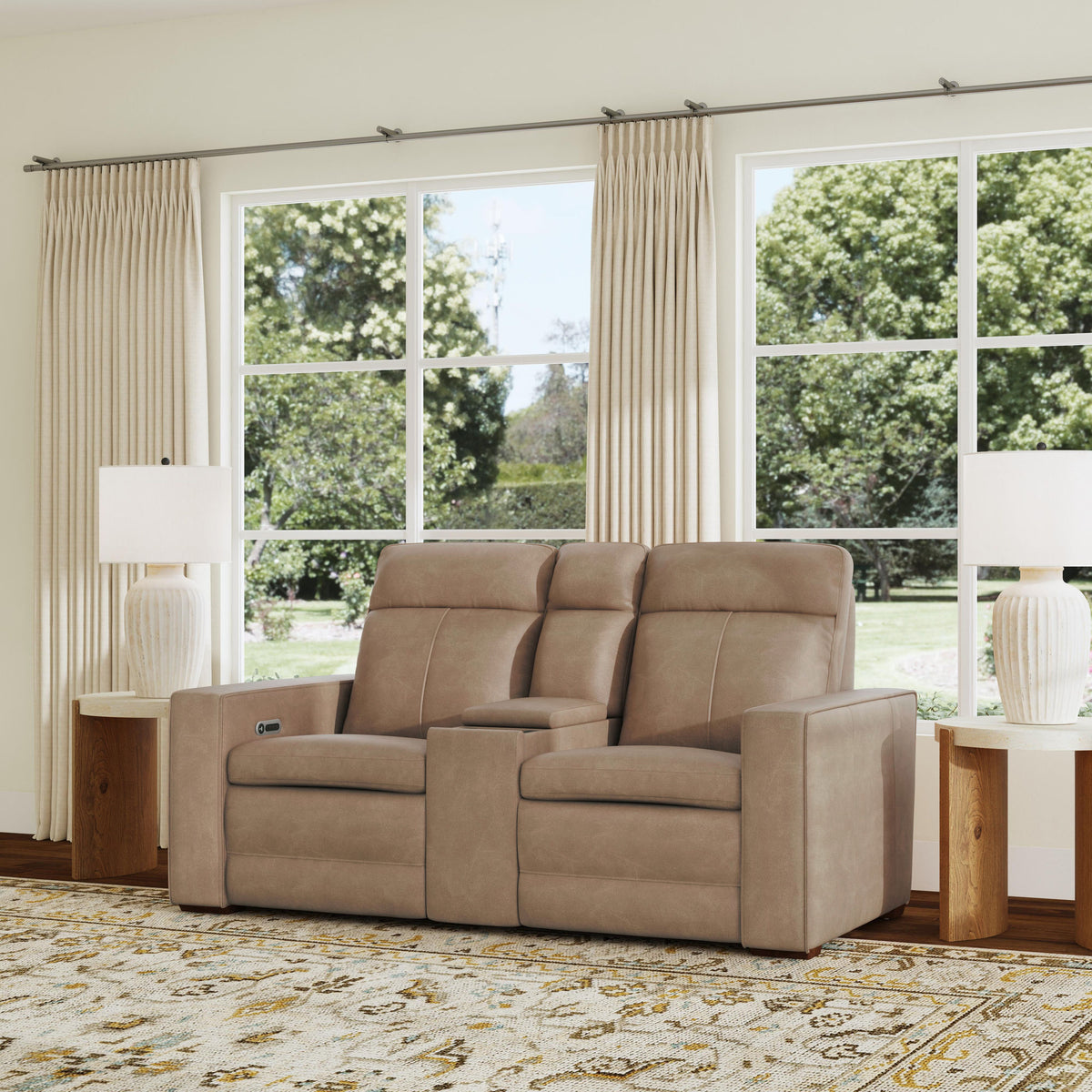Dutch Leather Power Reclining Loveseat with Console, Power Headrest & Lumbar