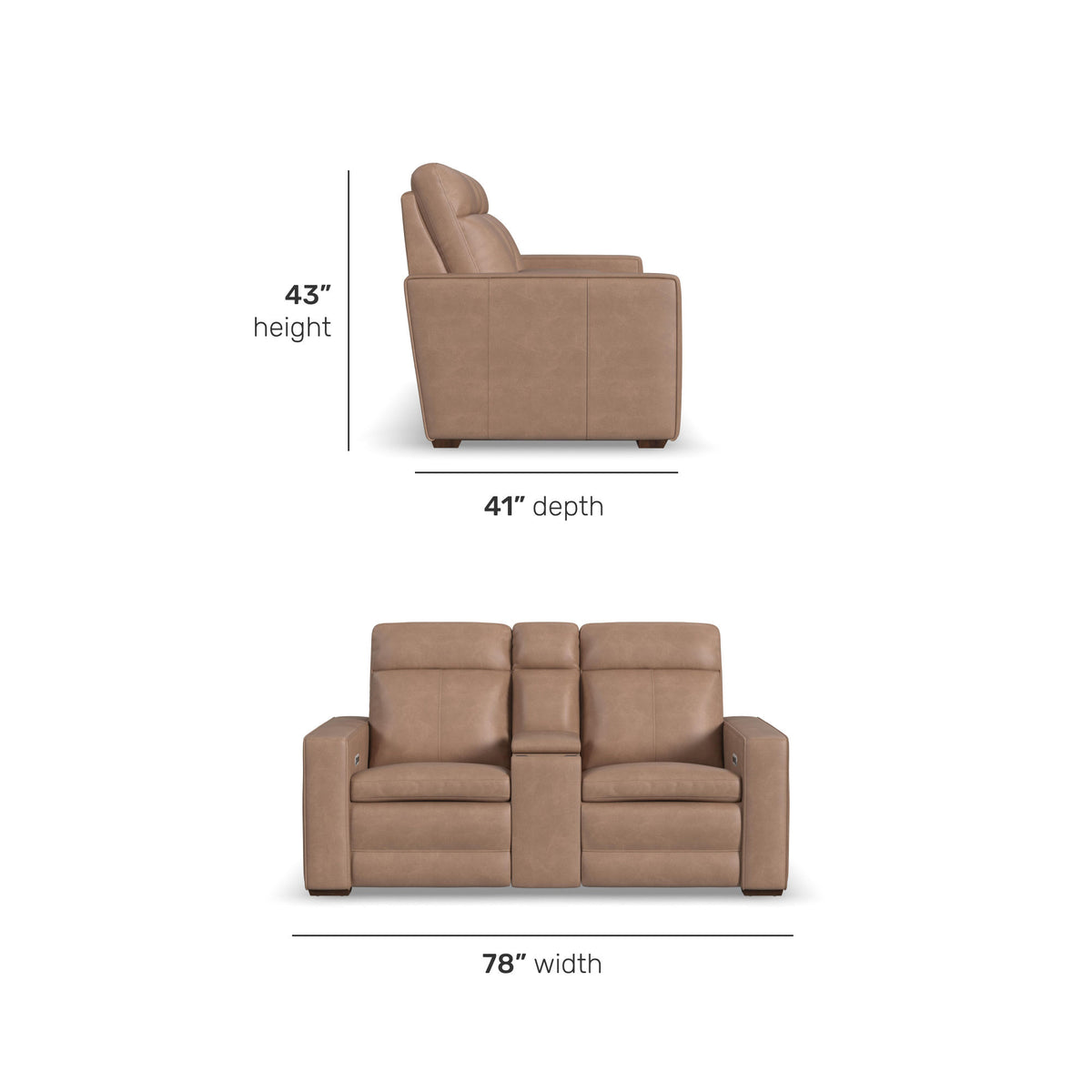 Dutch Leather Power Reclining Loveseat with Console, Power Headrest & Lumbar