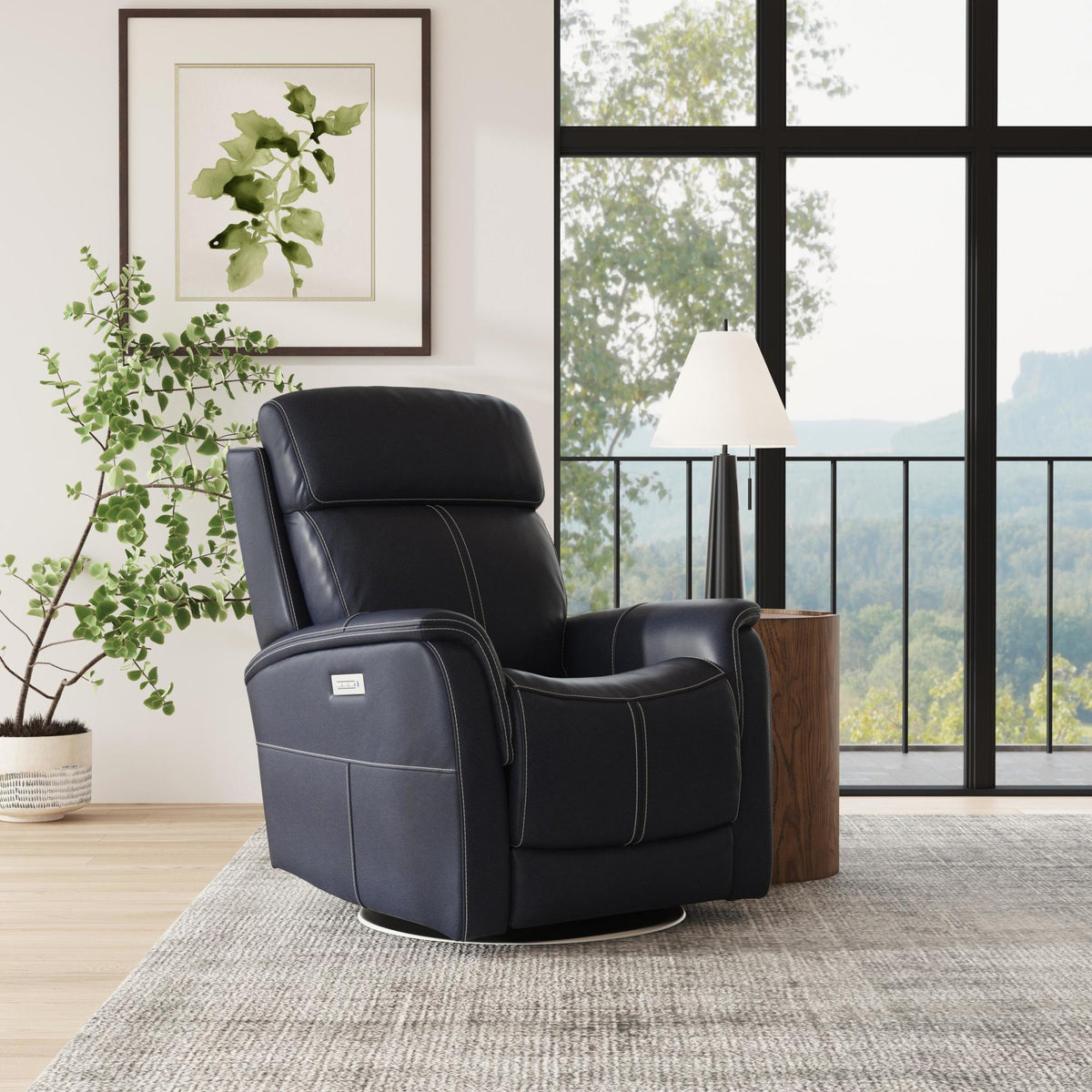 View Leather Power Swivel Recliner with Power Headrest