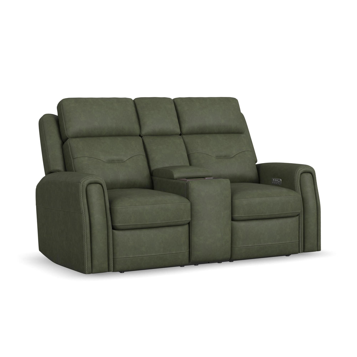Felix Leather Power Reclining Loveseat with Console, Power Headrest, Lumbar, Heat & Massage