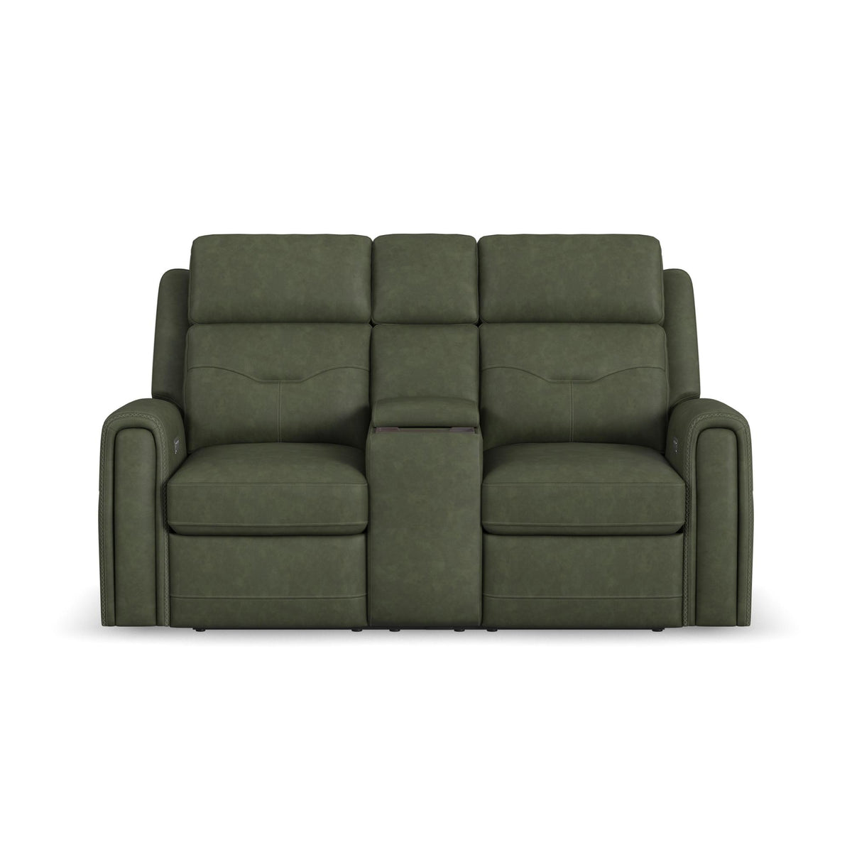 Felix Leather Power Reclining Loveseat with Console, Power Headrest, Lumbar, Heat & Massage