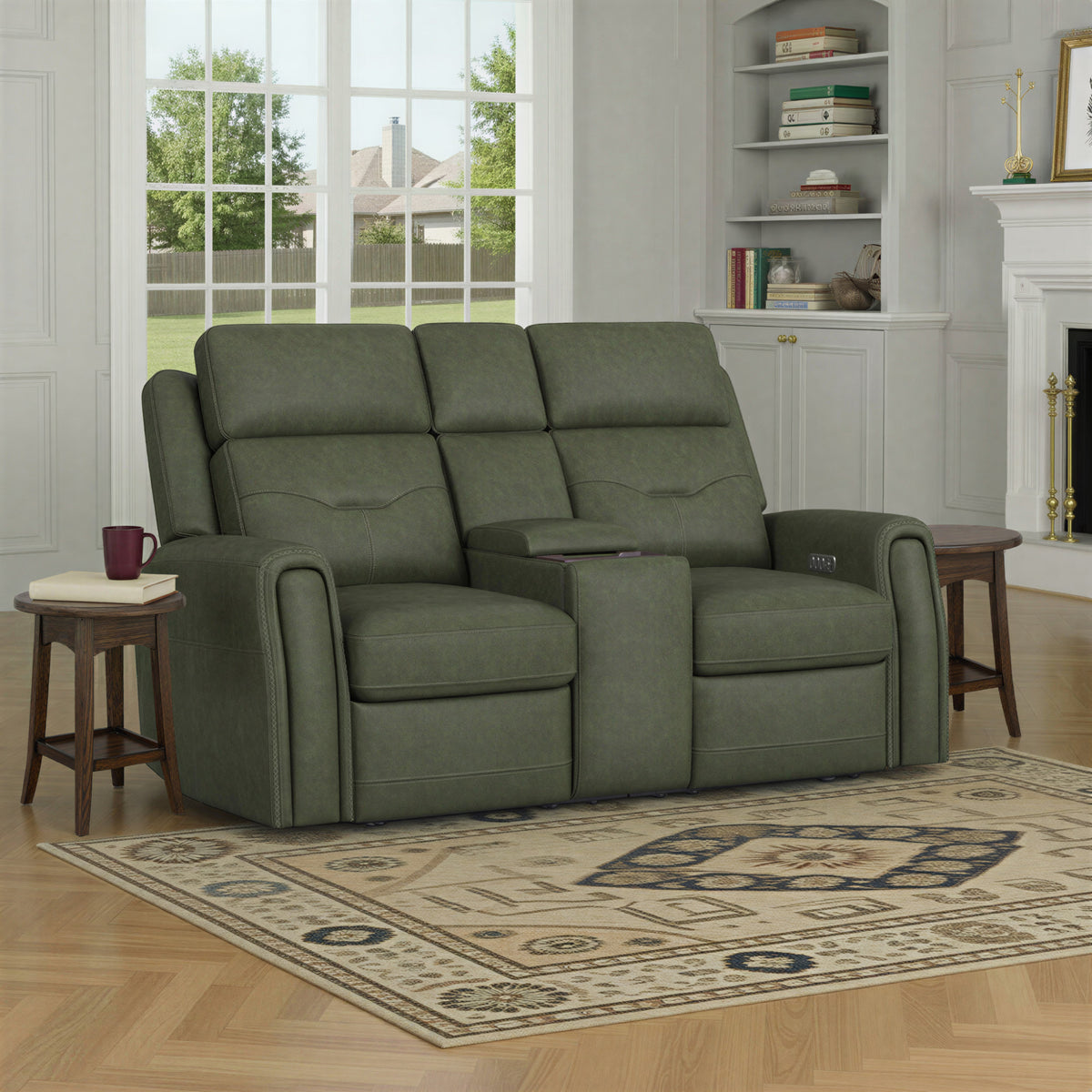 Felix Leather Power Reclining Loveseat with Console, Power Headrest, Lumbar, Heat & Massage