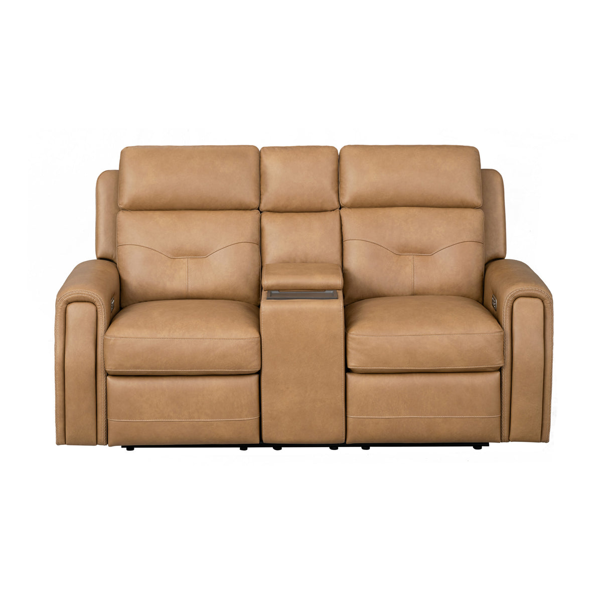 Felix Leather Power Reclining Loveseat with Console, Power Headrest, Lumbar, Heat & Massage