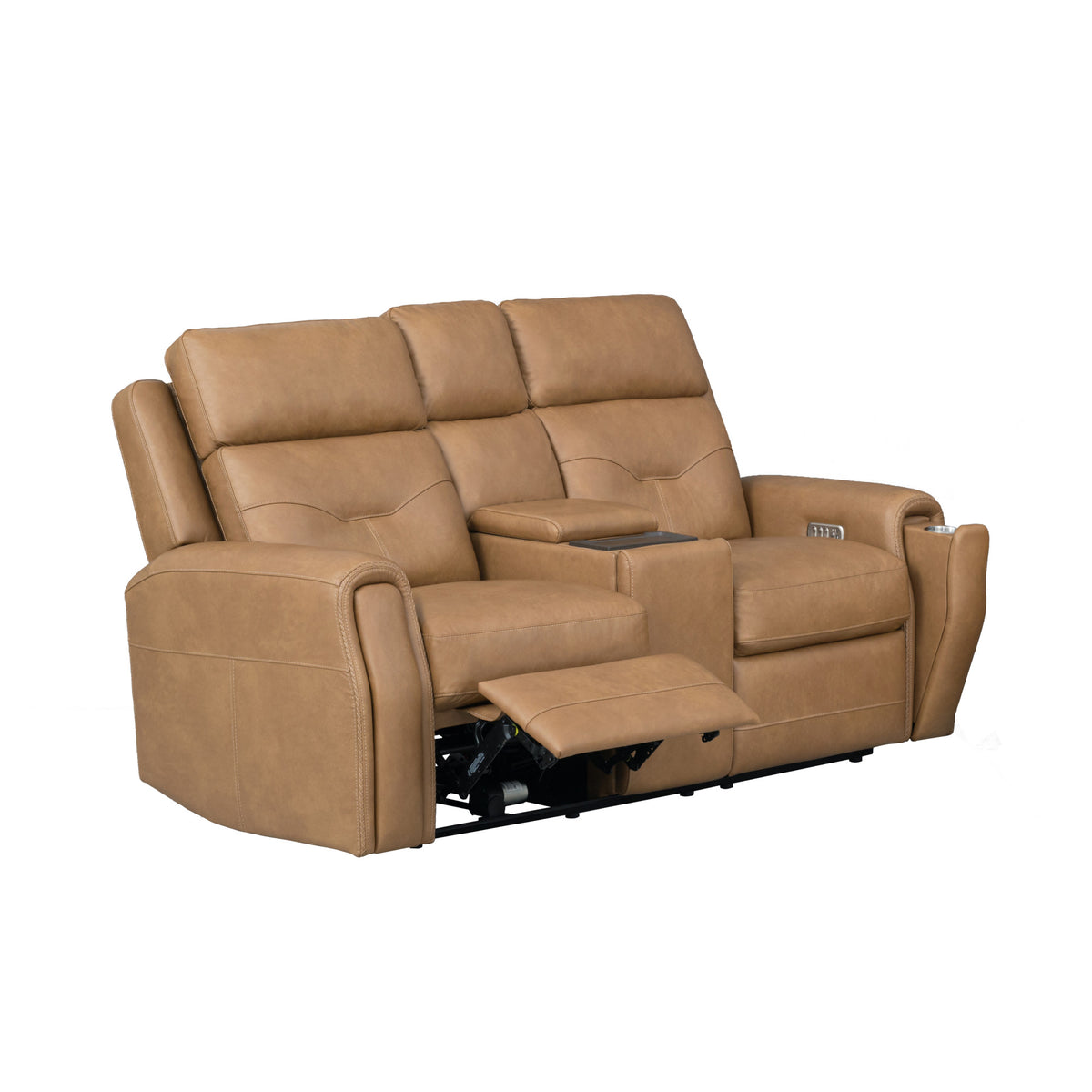Felix Leather Power Reclining Loveseat with Console, Power Headrest, Lumbar, Heat & Massage