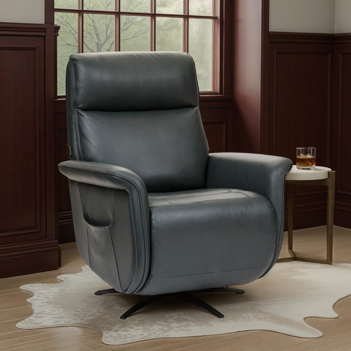 Haven Leather Power Swivel Recliner with Power Headrest, Lumbar, Heat, Massage & Ventilation