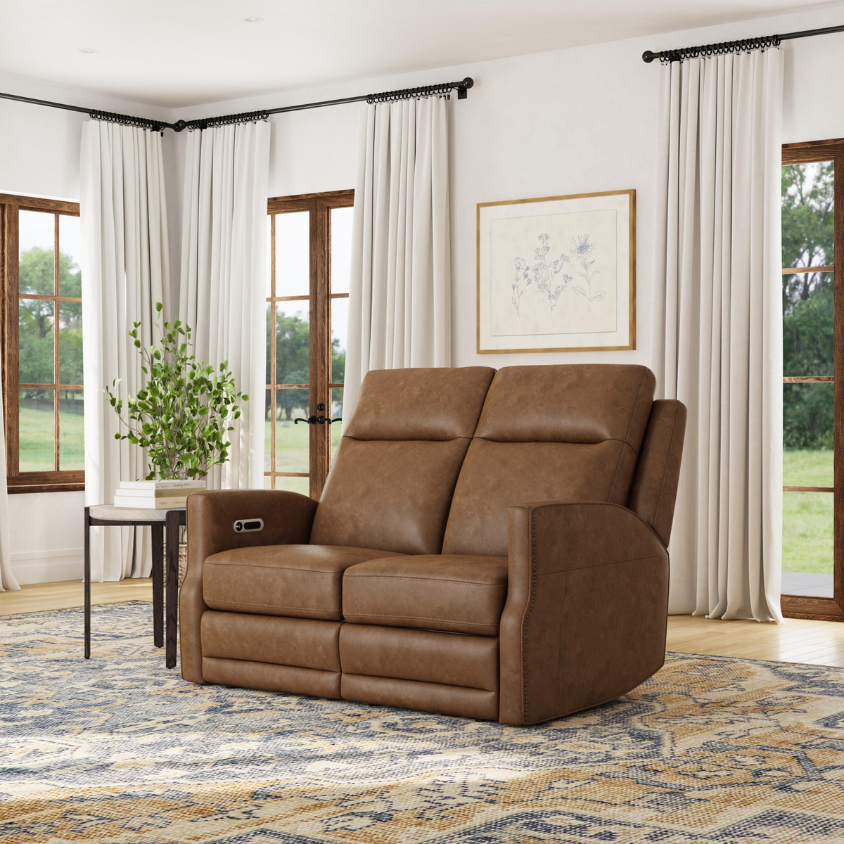 Maxwell Leather Power Reclining Loveseat with Power Headrests and Lumbar
