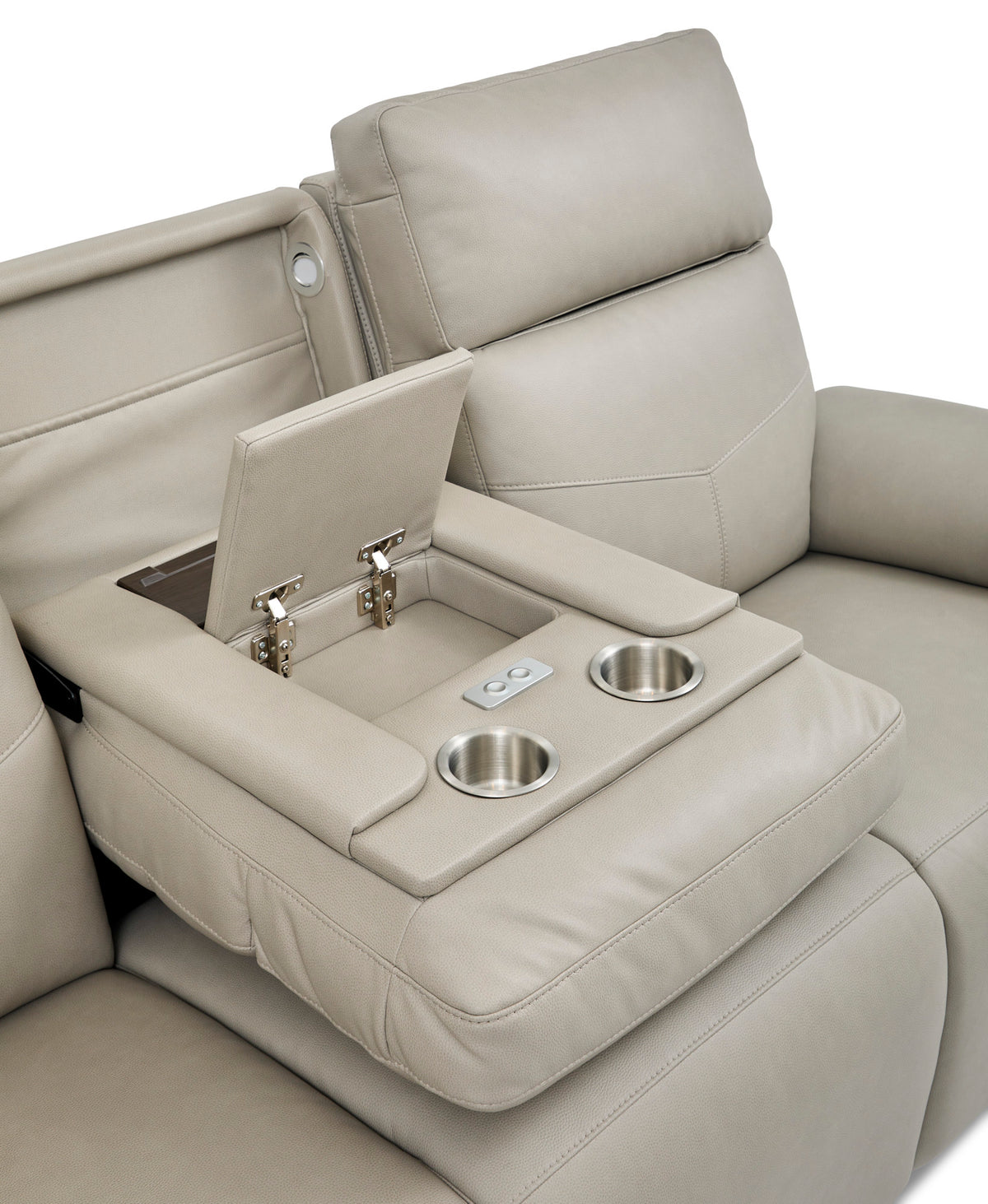 Vernon Vinyl Power Reclining Sofa with Console, Power Headrest, Lumbar, Heat & Massage