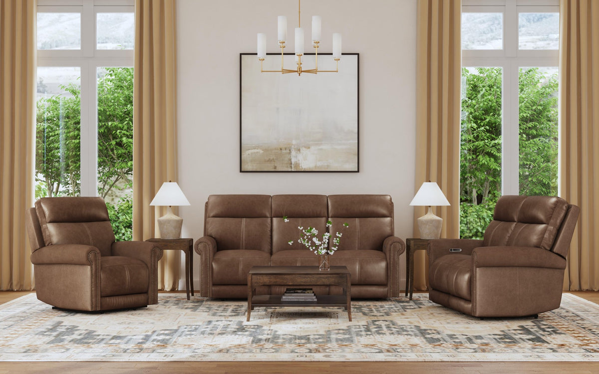 Alexander Leather Power Reclining Loveseat with Power Headrest & Lumbar