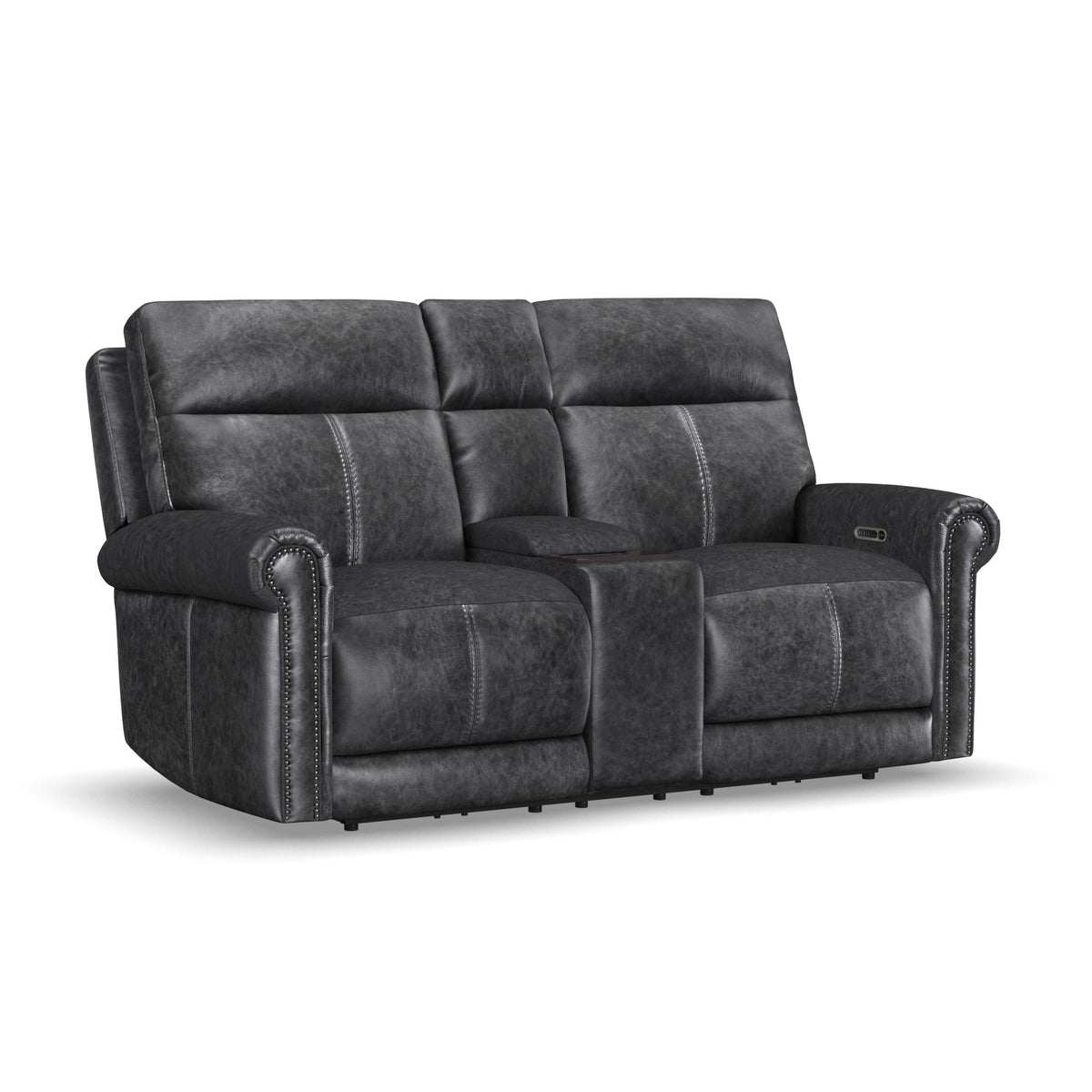 Alexander Leather Power Reclining Loveseat with Console, Power Headrest & Lumbar