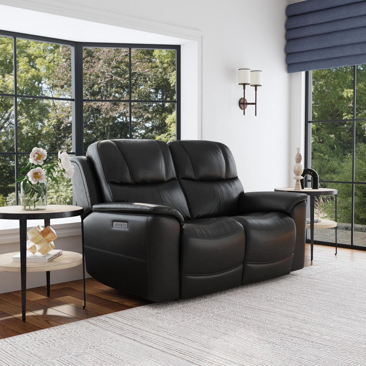 Crew Leather Power Reclining Loveseat with Power Headrests & Lumbar