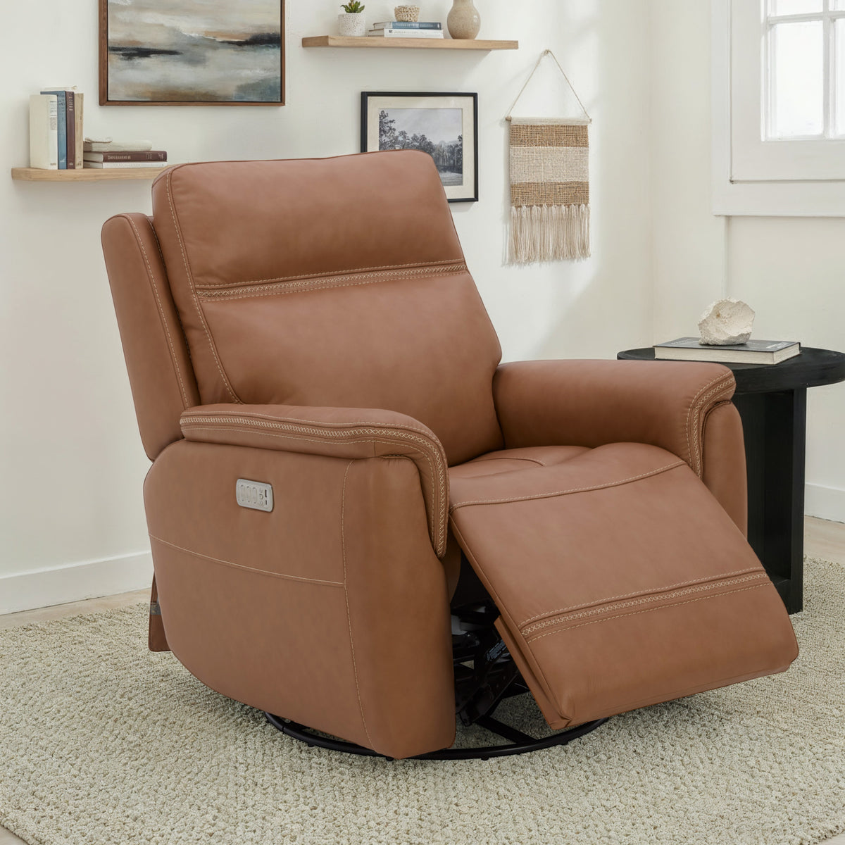 Sawyer Leather Swivel Glider with Power Headrest, Lumbar, Heat & Massage