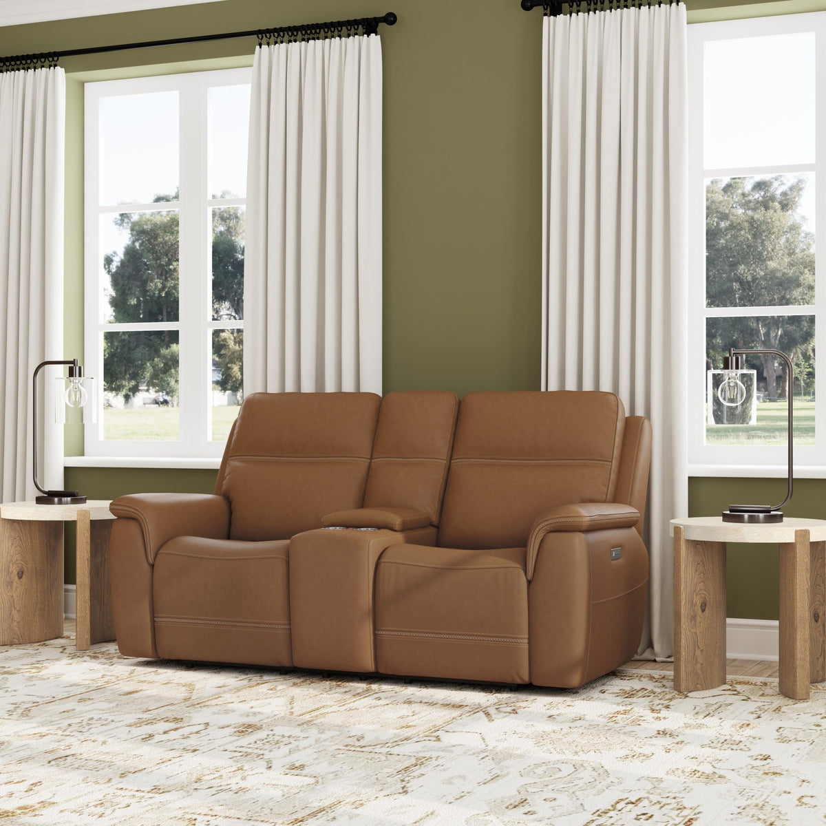 Sawyer Leather Pwr Recl Loveseat w/ Console, Pwr Hdrsts, Lumbar