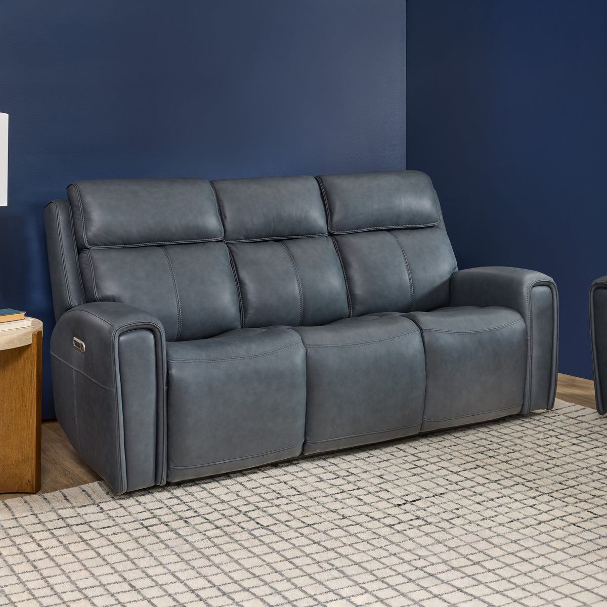 Warren Leather Power Reclining Sofa with Console, Power Headrest & Lumbar