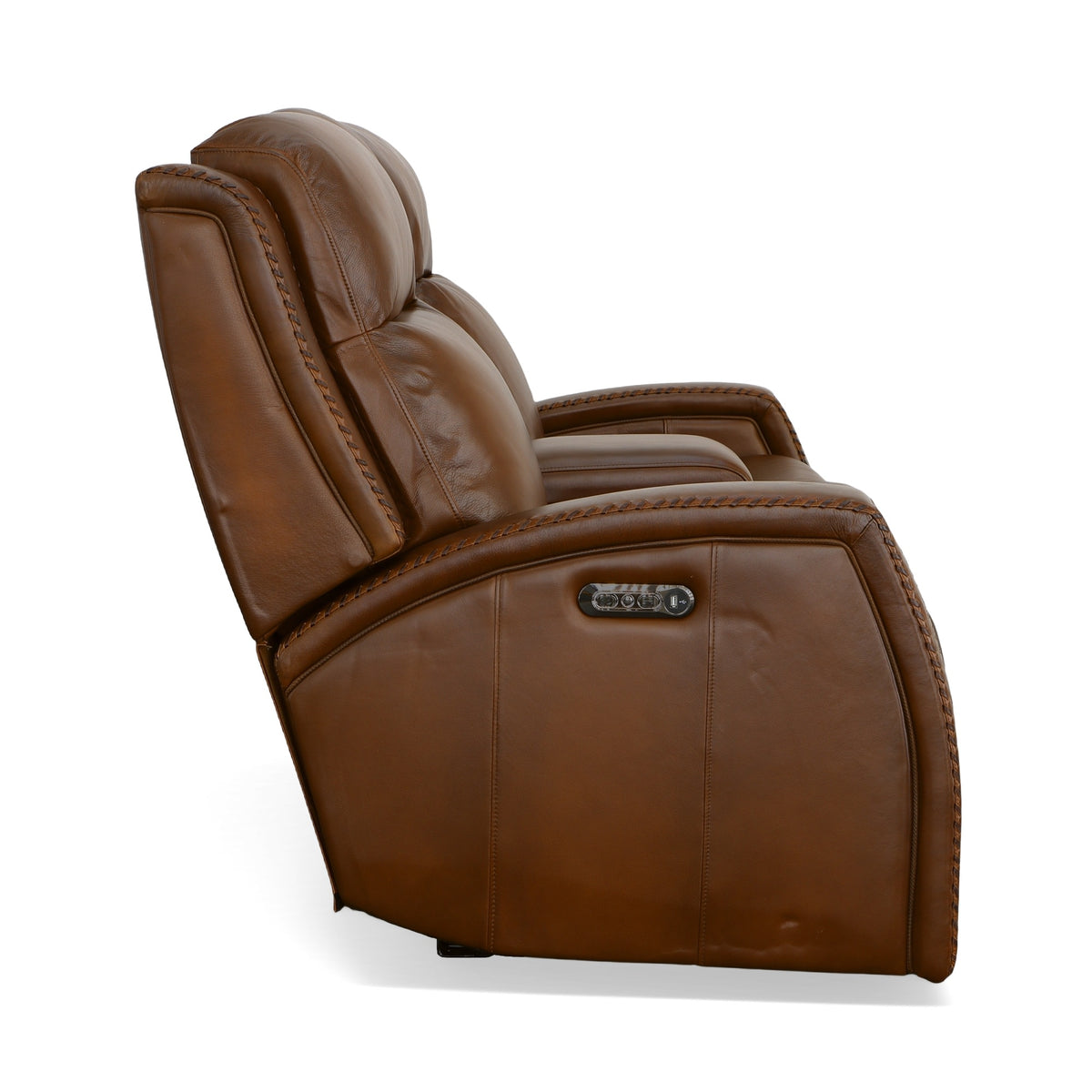 Mustang Leather Power Loveseat with Console with Power Headrest