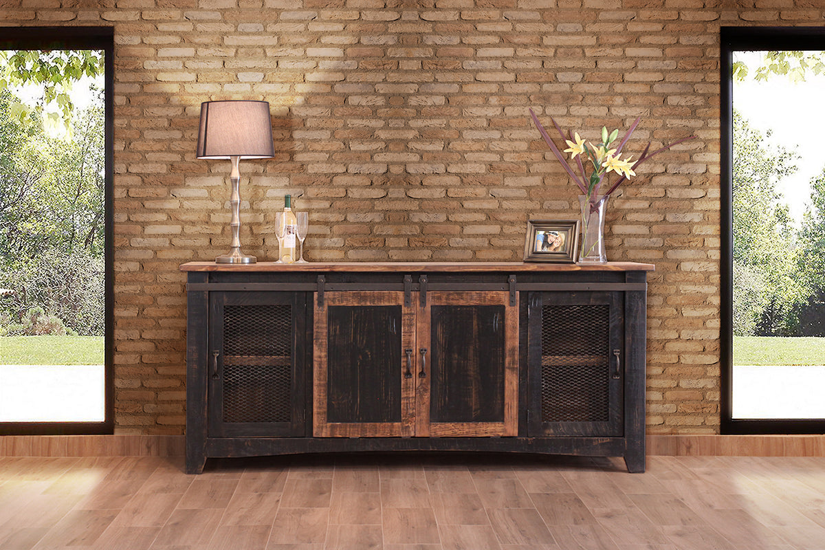 Pueblo TV Stand, Black, 2 Sliding Doors, 2 Mesh Doors 80"