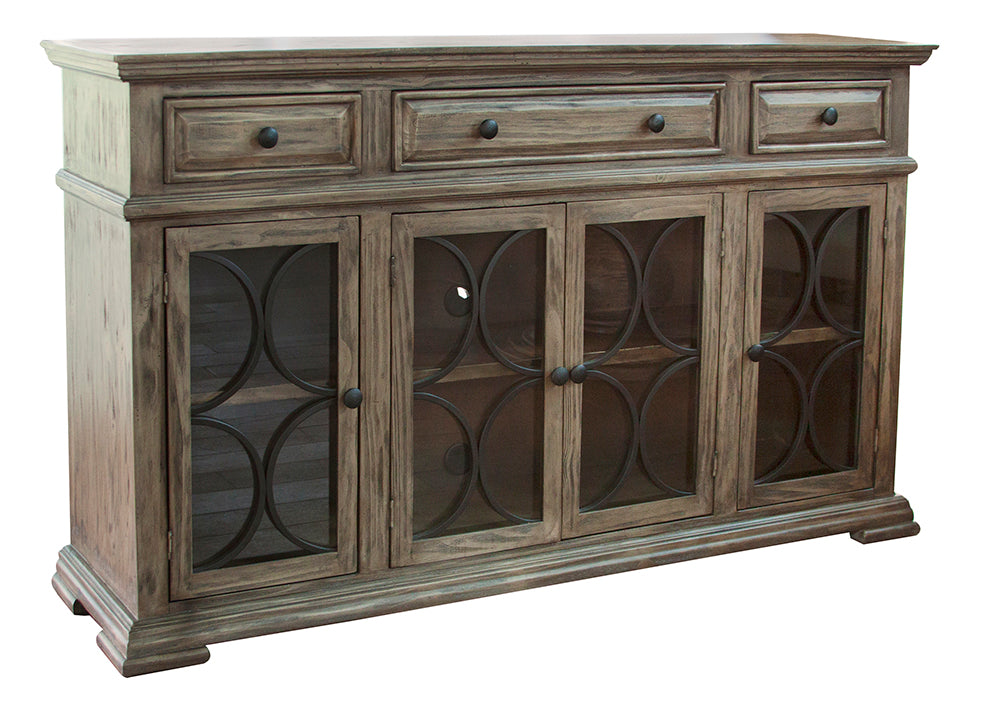 Bonanza Console, Brown, 4 Glass Doors 3 Drawers