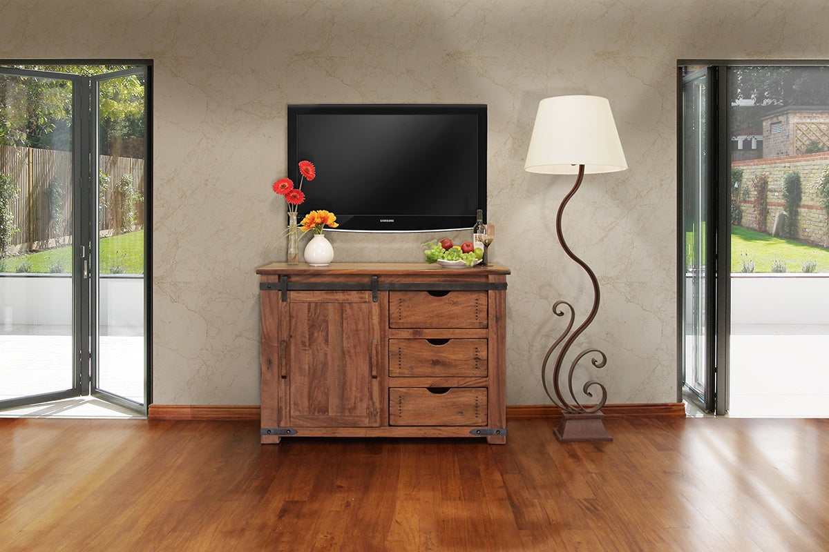 Parota TV Stand, Brown, 3 Drawer 1 Door 50"