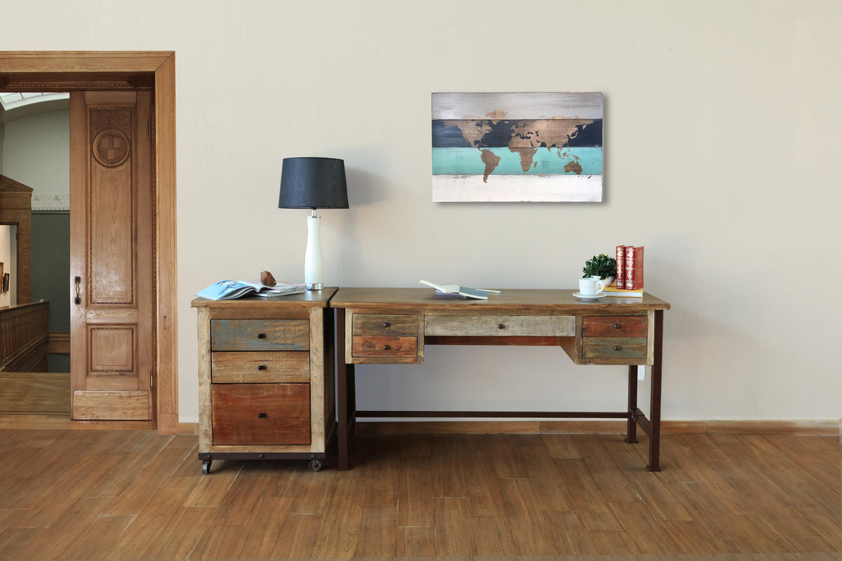 Antique Multicolor Desk, Multicolor, 5 Drawer