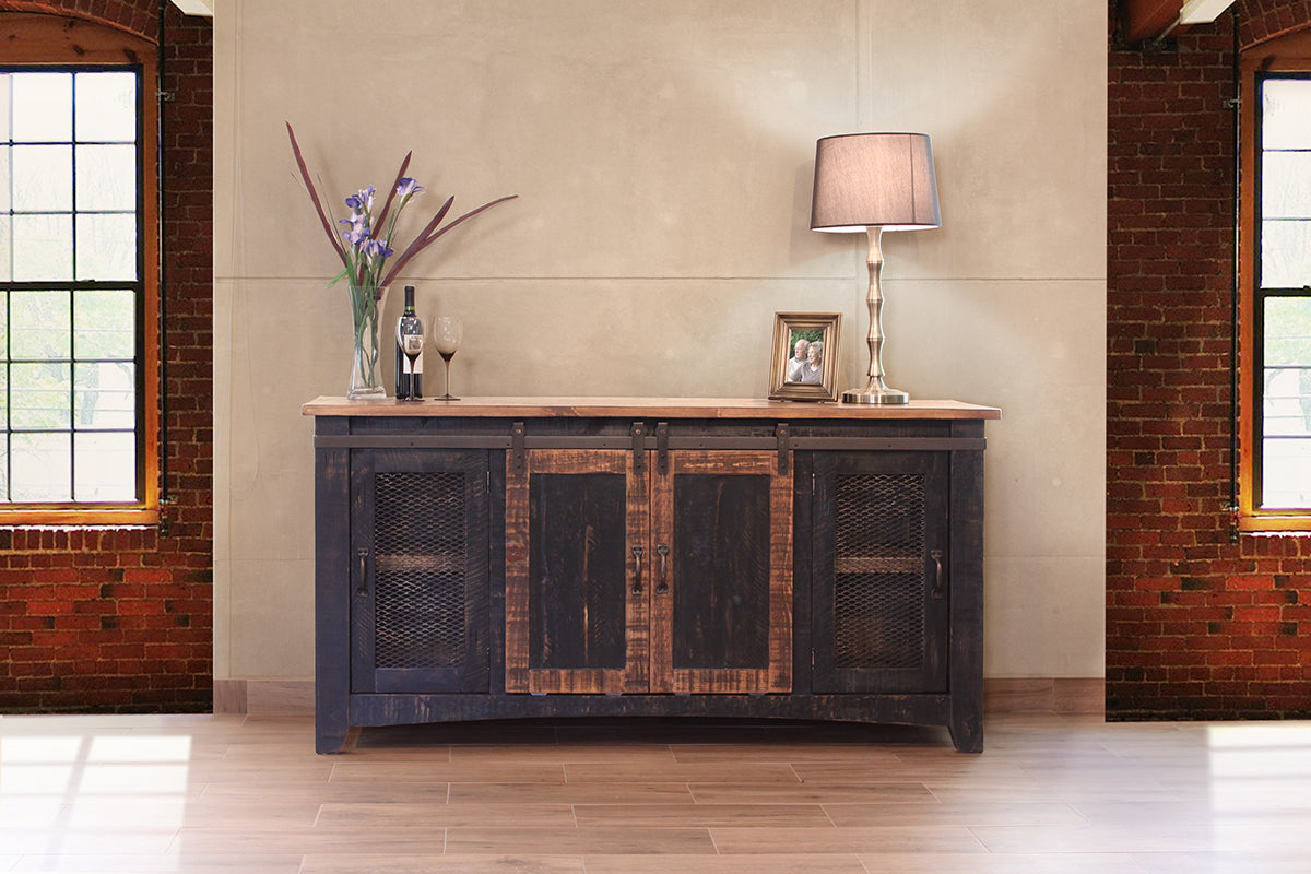 Pueblo TV Stand, Black, 2 Sliding Doors, 2 Mesh Doors 70"