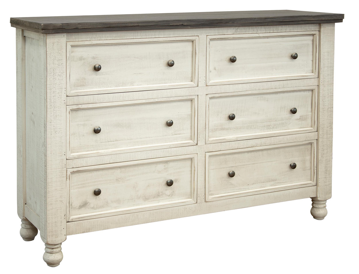 Stone Dresser, White, 6 Drawer