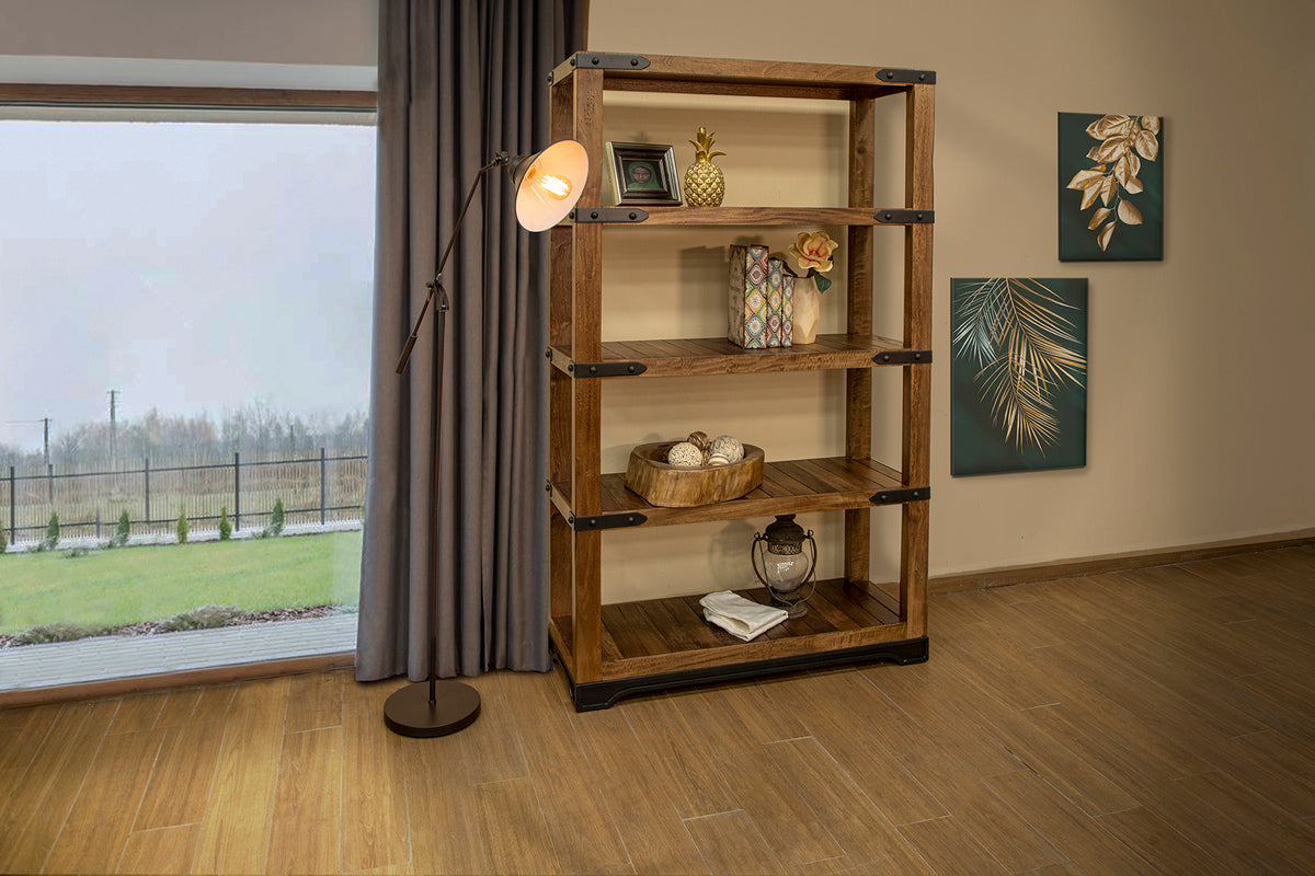 Parota Bookcase, Brown, 4 Shelves 70"