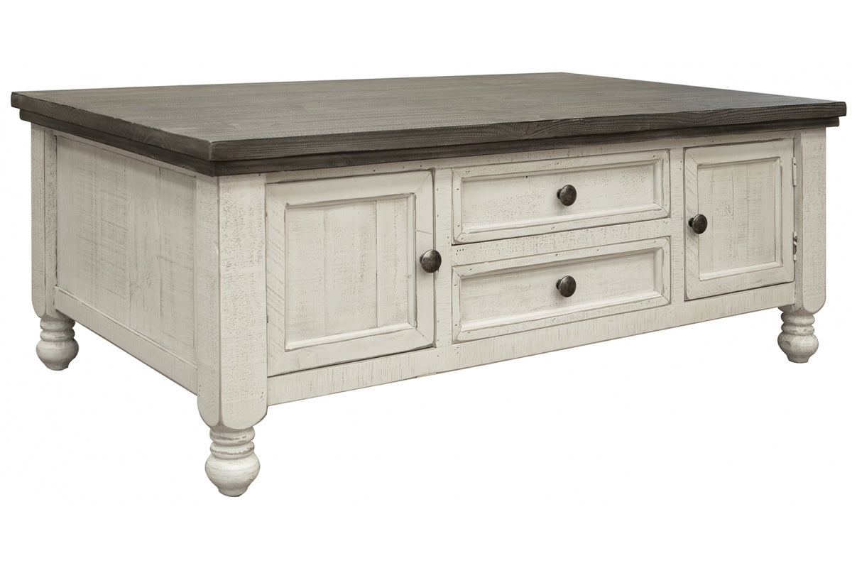 Stone Cocktail Table, White, 4 Drawer