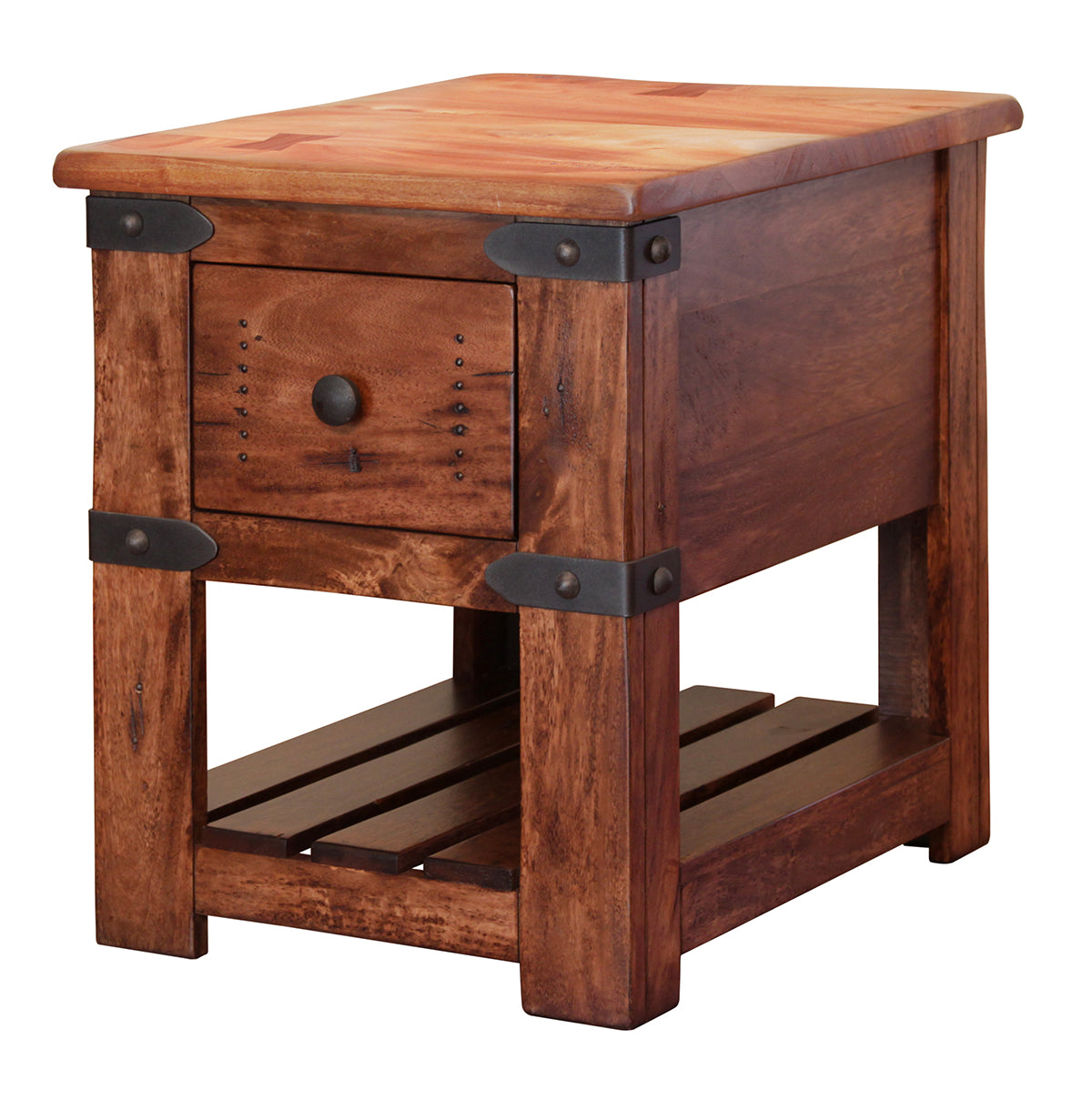Parota Chairside Table, Brown, 1 Drawer