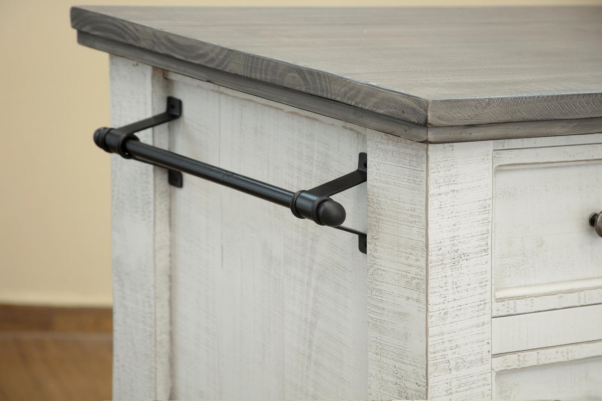 Stone Kitchen Island, White, 3 Drawer, 2 Doors Wood Island