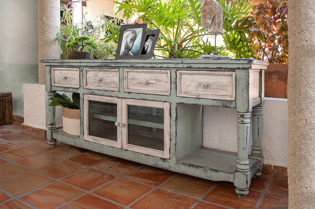 Aruba TV Stand, Blue, 4 Drawer 2 Doors 70"