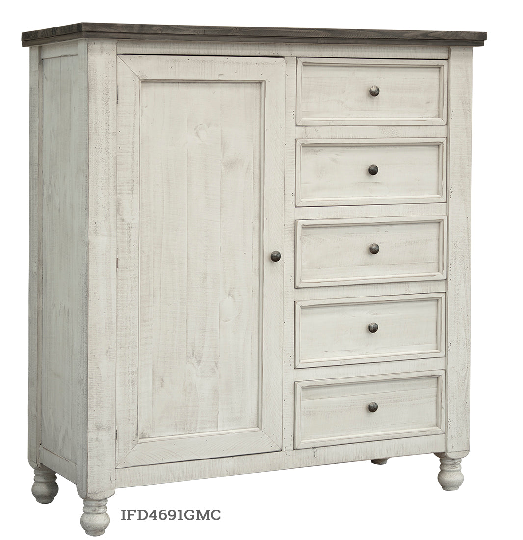 Stone Gentleman Chest, White, 5 Drawer 1 Door