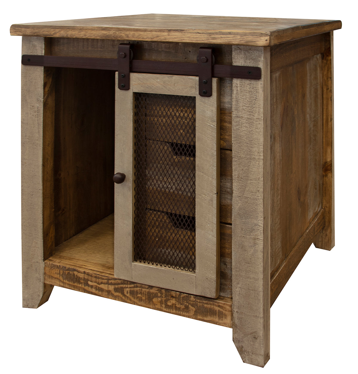 Antique Multicolor End Table, Brown, 3 Drawer 1 Door