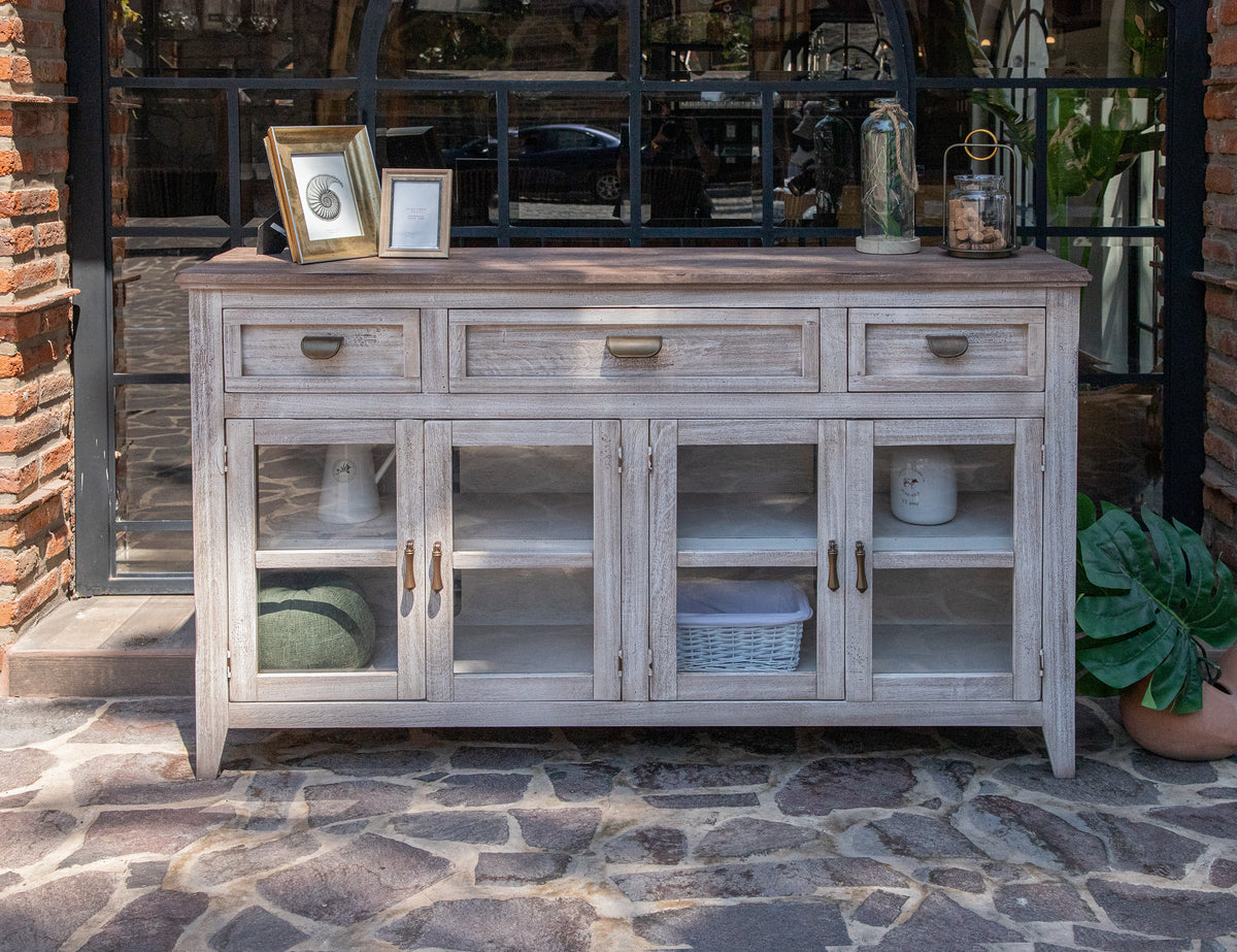 Sahara Console, White/Brown, 3 Drawer 4 Glass Door - IFD2951CNSWT
