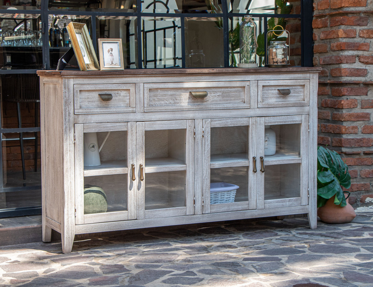Sahara Console, White/Brown, 3 Drawer 4 Glass Door - IFD2951CNSWT
