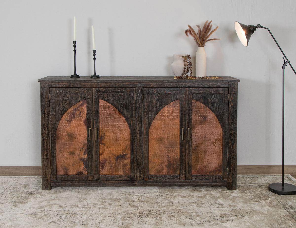 Blackburn Console, Brown, 4 Copper-Paneled Door