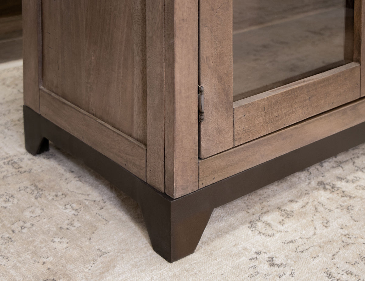 Natural Parota Console, Brown, 3 Drawer 4 Glass Doors