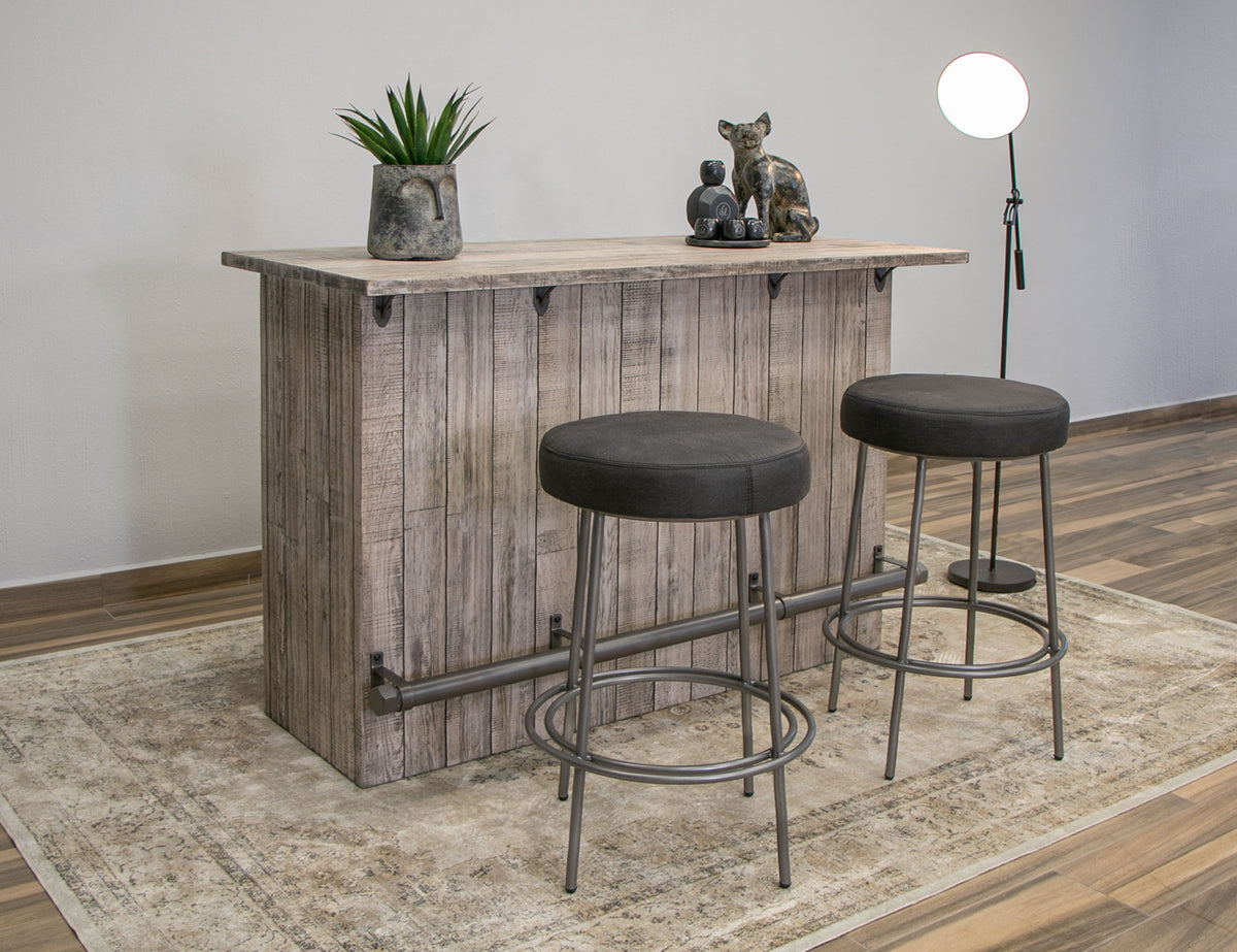 Frida Upholstered Chair, Brown/Gray, Wooden Frame & Metal Base, 30" Stool